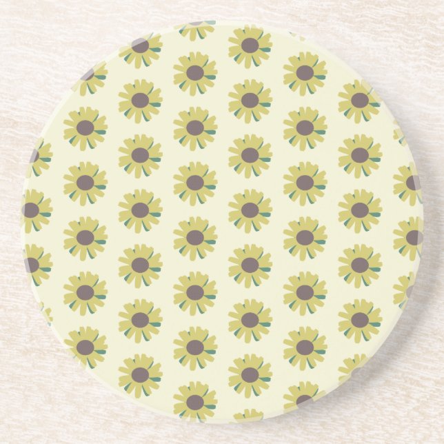 Posavasos Sencillo patrón de flor amarillo verde marrón (Frente)