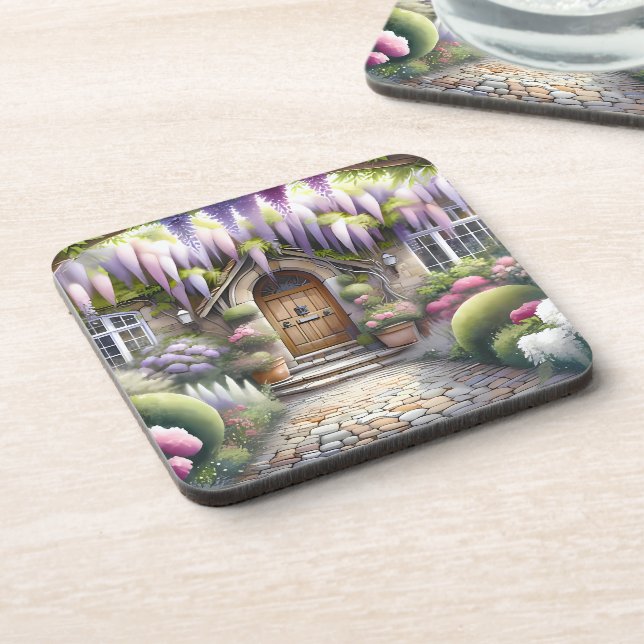 Posavasos Sendero de jardín de cabaña caprichosa (Lado Izquierdo)