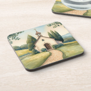 Posavasos Sendero de la Capilla Cottagecore Paisaje Pastel