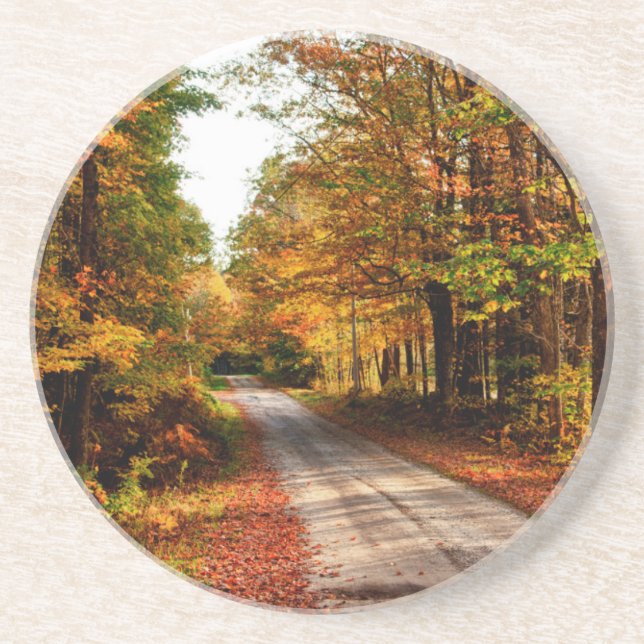 Posavasos Sendero de madera con follaje de otoño (Frente)