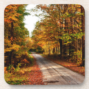 Posavasos Sendero de madera con follaje de otoño