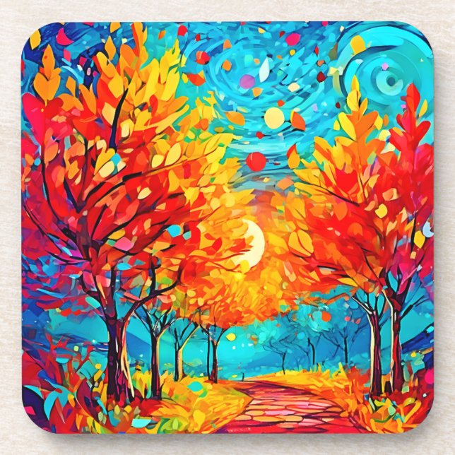 Posavasos Sendero del bosque vibrante a la luna (Frente)