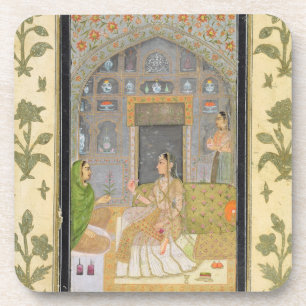 Posavasos Señora asentada en un pabellón con los asistente