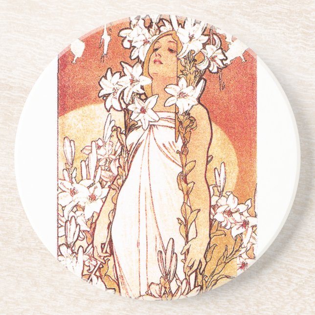 Posavasos Señora Coaster de Nouveau del arte de Mucha (Frente)