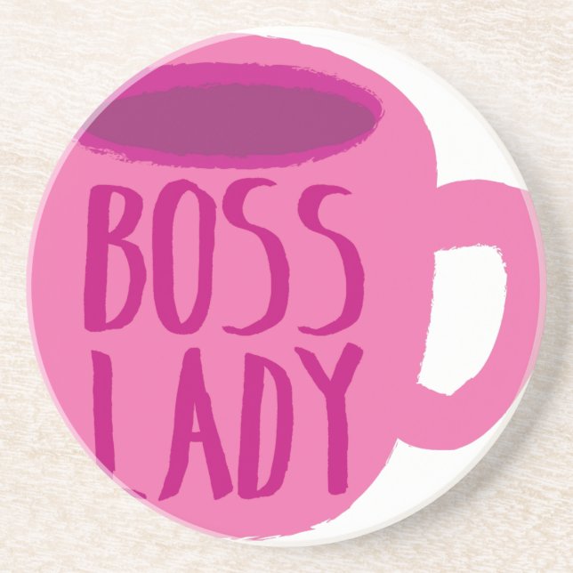 Posavasos Señora de BOSS con una taza de café rosada (Frente)