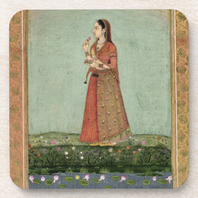 Posavasos Señora que sostiene un cuenco de rosas, del (Frente)