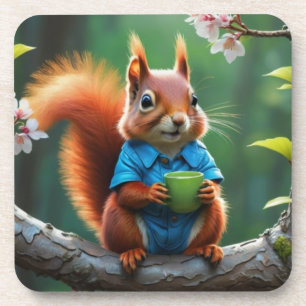 Posavasos Sentada de ardilla suave en la sucursal 68364