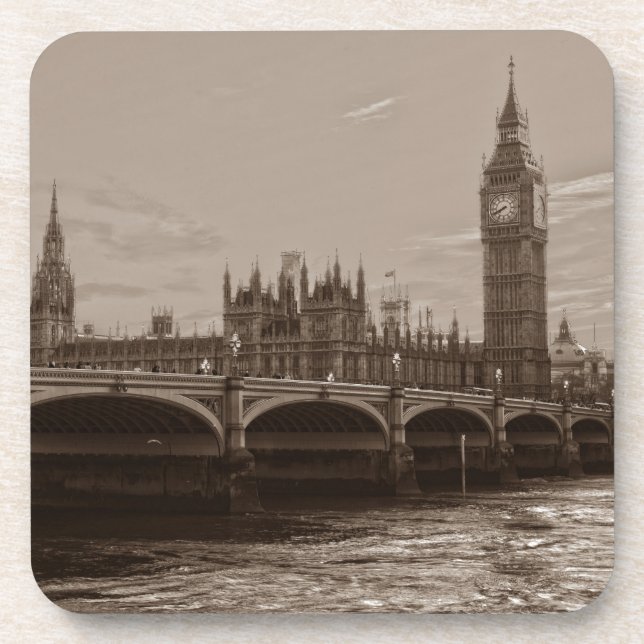 Posavasos Sepia Big Ben Tower Palace de Westminster (Frente)
