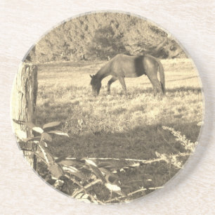 Posavasos Sepia tono Caballo marrón y cerca