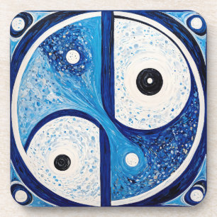 Posavasos Serenidad Geométrica: Yin Yang azul y blanco