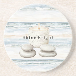 Posavasos Serenity Blue Beach Ocean Candle Rocks