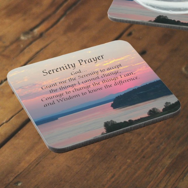Posavasos Serenity Prayer Pink Seascape Sunset (In Situ Angled)