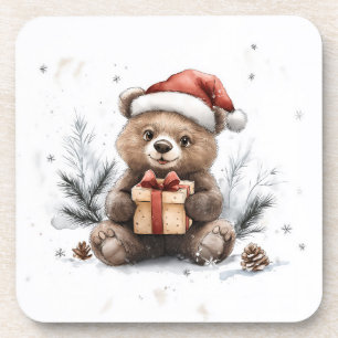 Posavasos Serie de Navidades animales Bear Santa Hat