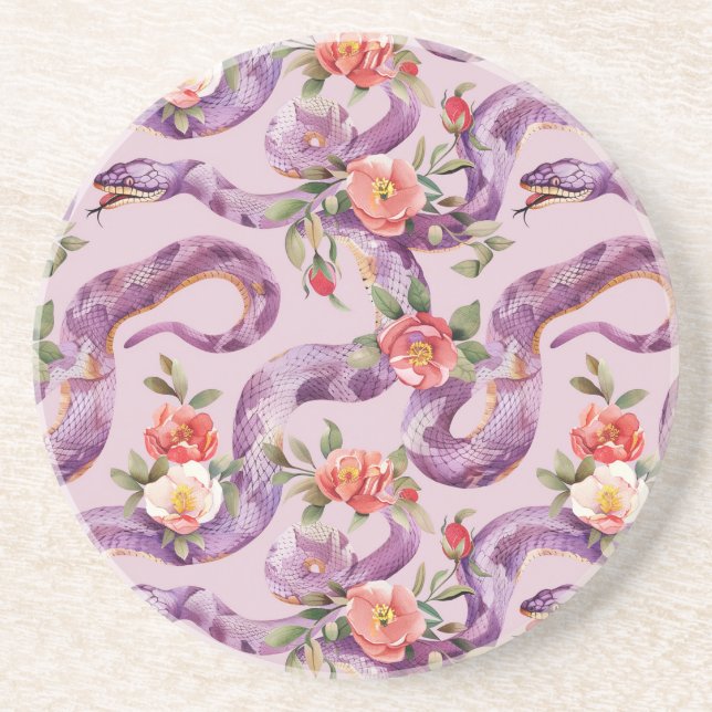 Posavasos Serpientes Purpúreas Flores Rojas de Crema (Frente)