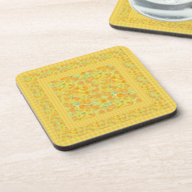 Posavasos Set de Astras Cuadradas, Daffodils, Check Gingham (Lado Izquierdo)