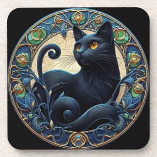 Posavasos Set de escayola plástica para gato negro Art Nouve