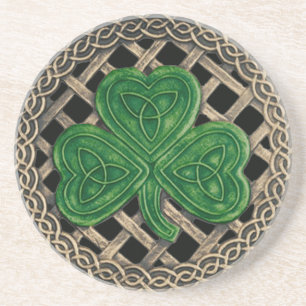 Posavasos Shamrock and Celtic Knots Coaster Black