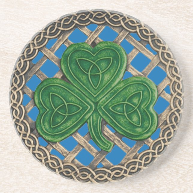 Posavasos Shamrock and Celtic Knots Coaster Blue (Frente)