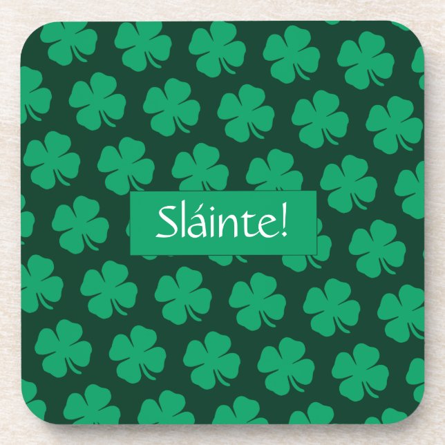 Posavasos Shamrock irlandés Sláinte Green Lucky Clover (Frente)