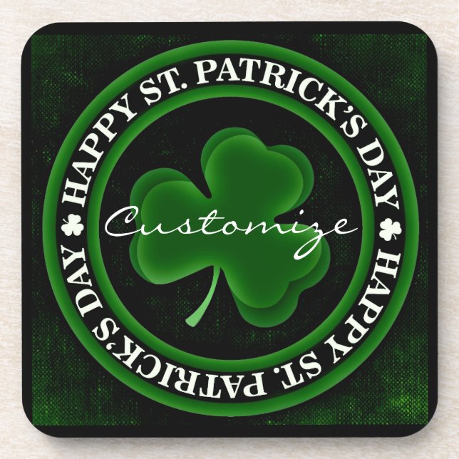 Posavasos Shamrock verde/negro Día de San Patricio Orgullo I (Frente)