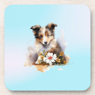 Posavasos Shetland Sheepdog Puppy Mascota Flor acuática