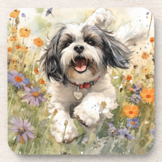Posavasos Shih Tzu, acuarela floral