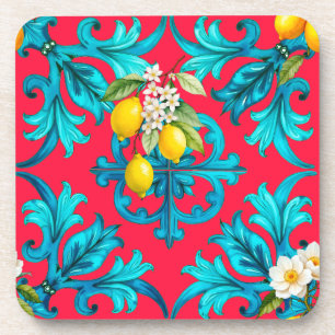 Posavasos siciliano, verano, limón, mosaico, rosa,