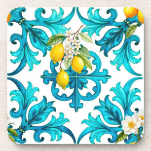 Posavasos siciliano, verano, limón, mosaico, verde,