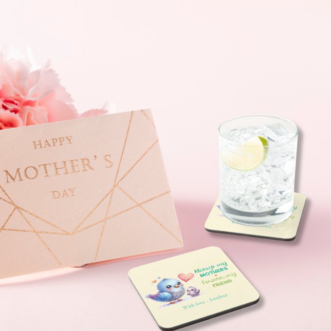 Posavasos Siempre mi madre - Mamá de pájaro y bebé (Always my Mother - Bird Mum & Baby Wooden Jewelry Gift Box)