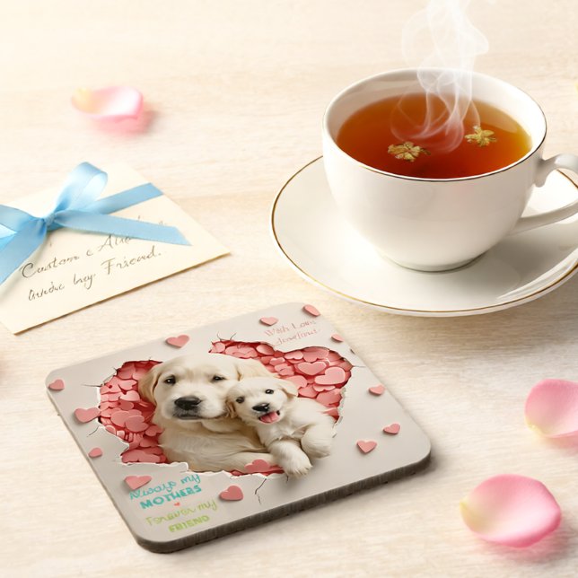 Posavasos Siempre mi madre - Mamá de perro y bebé (Always My Mother Dog Mum & Puppy Heart Beverage Coaster)
