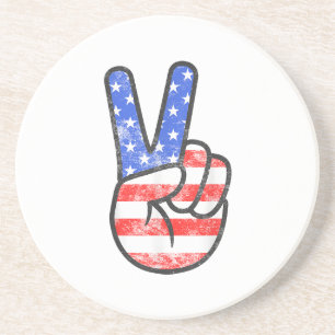 Posavasos Signo de paz de bandera estadounidense da la mano
