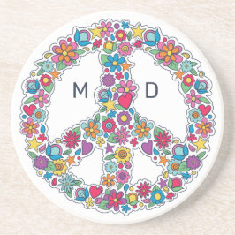 Posavasos Signo de paz de flor monograma personalizado