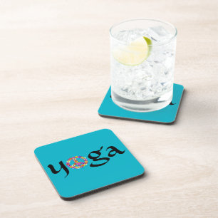 Posavasos Signo de paz del yoga en floral sobre turquesa