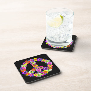 Posavasos Signo de paz floral sobre negro