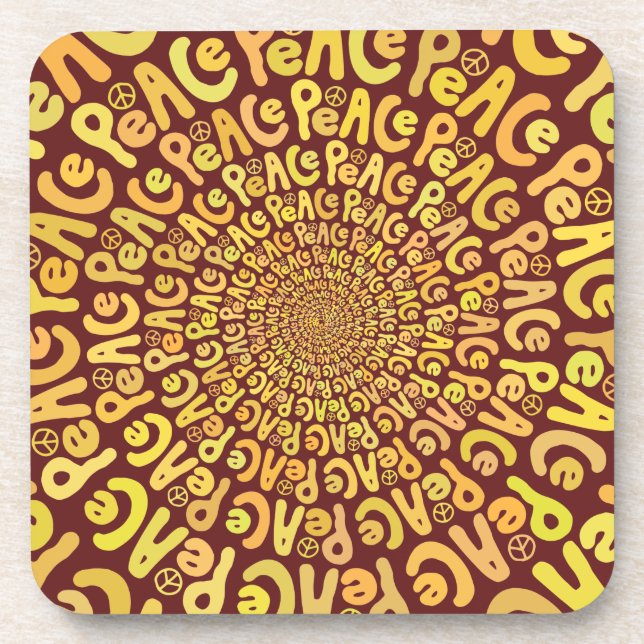 Posavasos Signo de paz palabra espiral naranja amarillo burd (Frente)