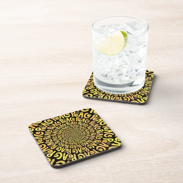 Posavasos Signo de paz palabra espiral naranja amarillo negr (Lado Derecho)