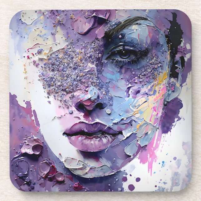 Posavasos "Silencio cristalino" - Un retrato morado (Frente)