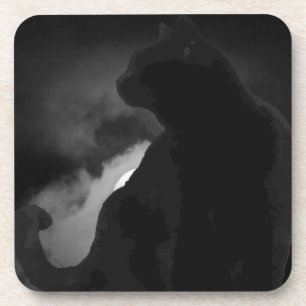 Posavasos Silhouette Black Cat Moonlight