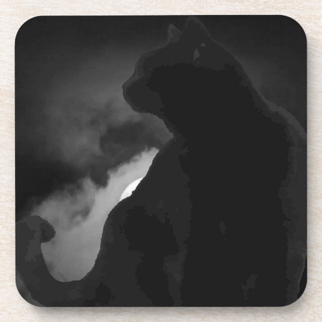 Posavasos Silhouette Black Cat Moonlight (Frente)