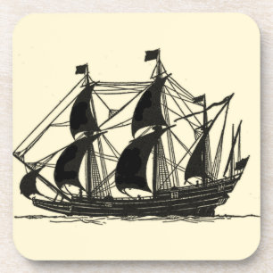 Posavasos Silhouette de barco con velas de barrido