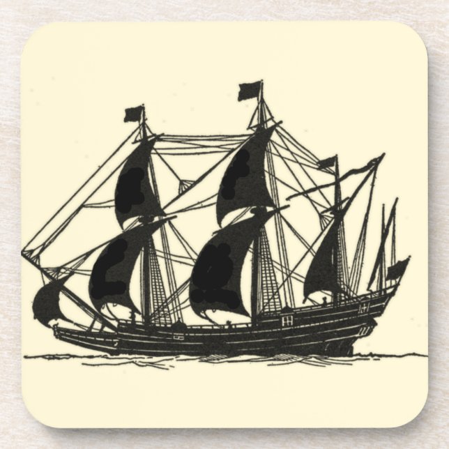 Posavasos Silhouette de barco con velas de barrido (Frente)