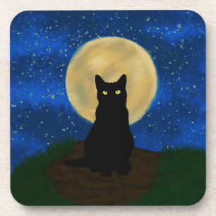 Posavasos Silhouette de Halloween Black Cat Moonlit