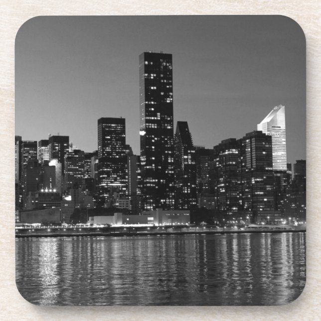 Posavasos Silhouette de Skyscapers de Black White New York (Frente)