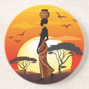 Posavasos Silhouette de una bella mujer africana sobre los S