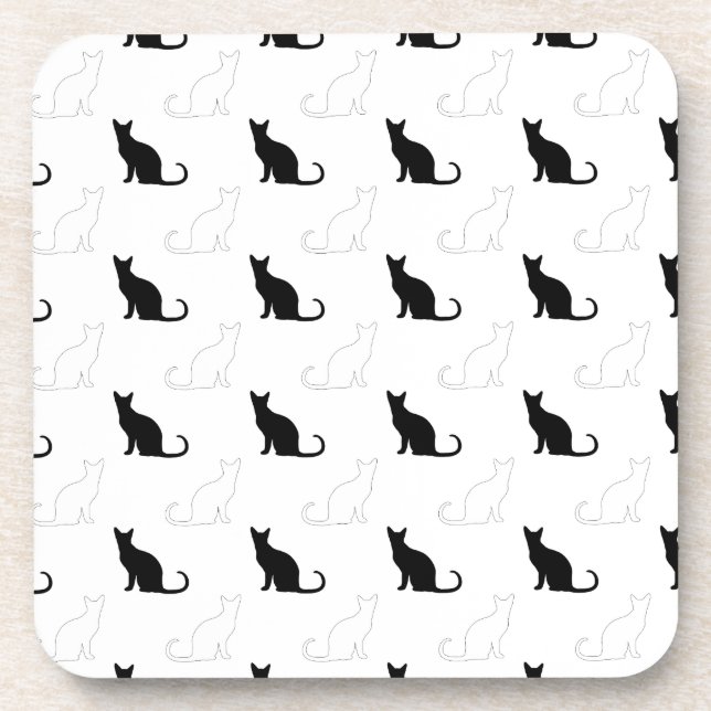 Posavasos Silhouettes de gatos negros y blancos (Frente)