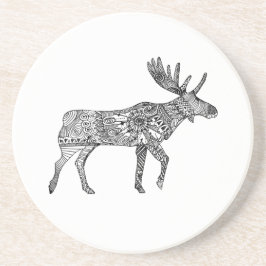 Posavasos Silueta de alce ornamental en blanco y negro