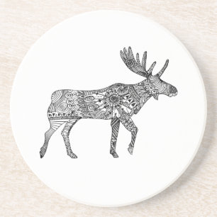 Posavasos Silueta de alce ornamental en blanco y negro