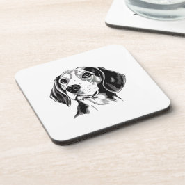Posavasos Silueta de contorno blanco y negro de perro Beagle