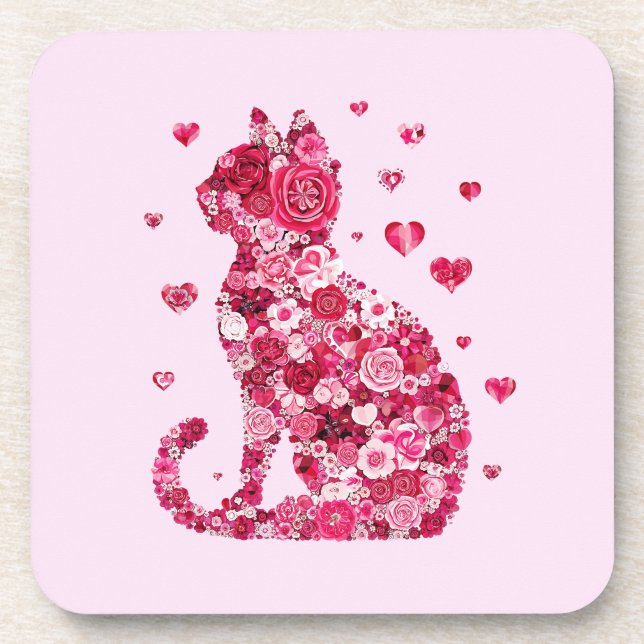 Posavasos Silueta de gato floral ArtFaux tela envuelta (Frente)