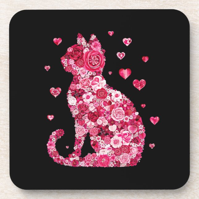 Posavasos Silueta de gato floral ArtFaux tela envuelta (Frente)